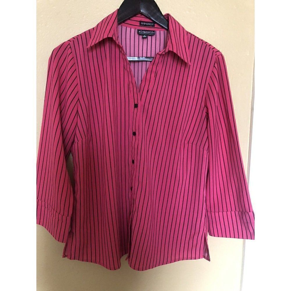 Elementz Stretch Hot Pink Striped Botton-up Blouse Size M